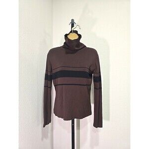 Vtg 90s Preppy Academia Minimalist Brown Colorblock TurtleNeck Sweater Womens M